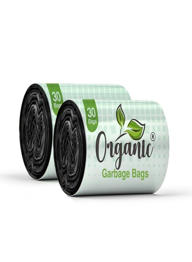 أورجانيك أكياس قمامة عضوية متوسطة الحجم - (19 × 21 بوصة) 30 كيسًا/لفة (عبوة من قطعتين، أسود) قابلة للتحلل الحيوي - Image 1